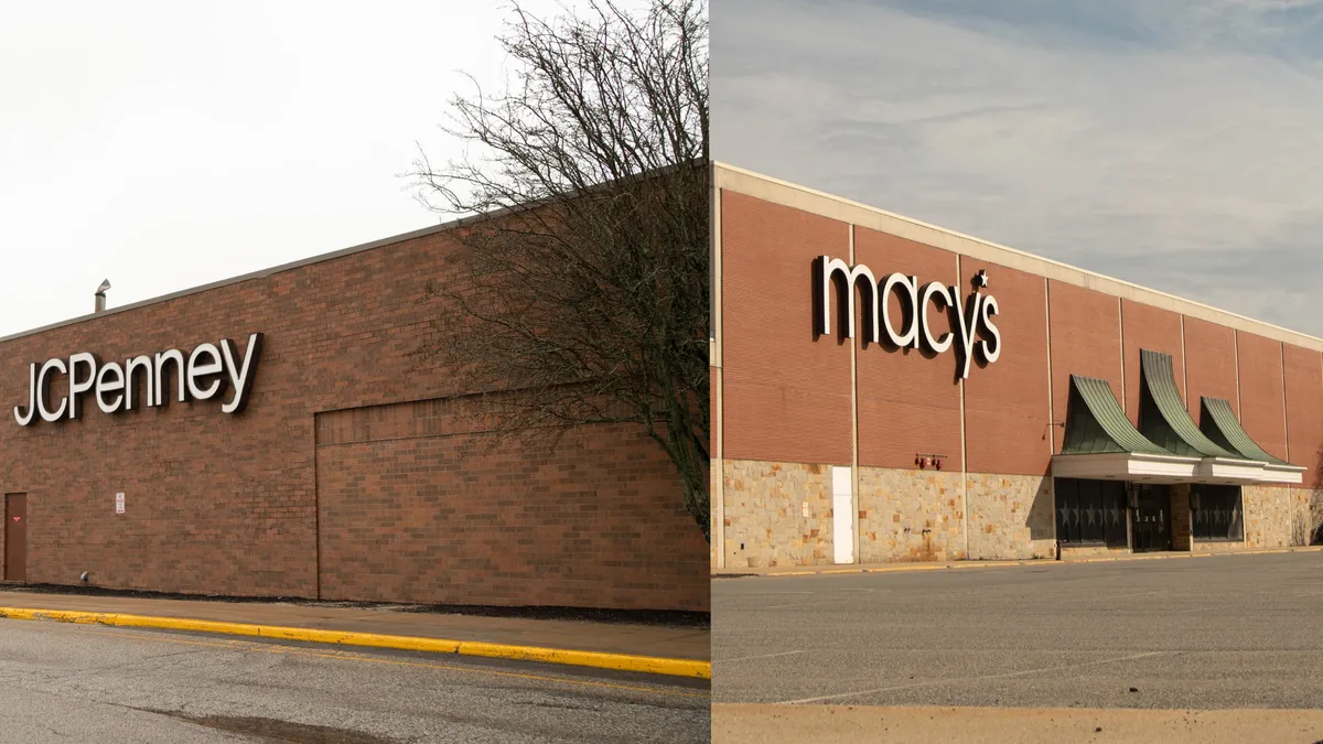 A side by side collage of two department stores