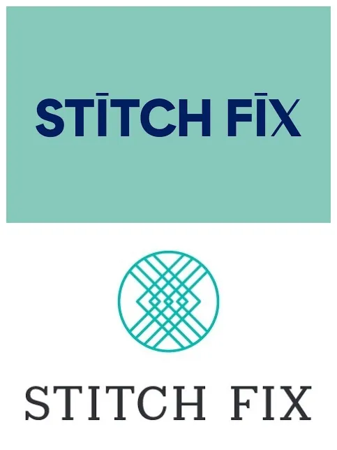 Two different logos with the words &quot;Stitch Fix&quot; in different fonts and styling.